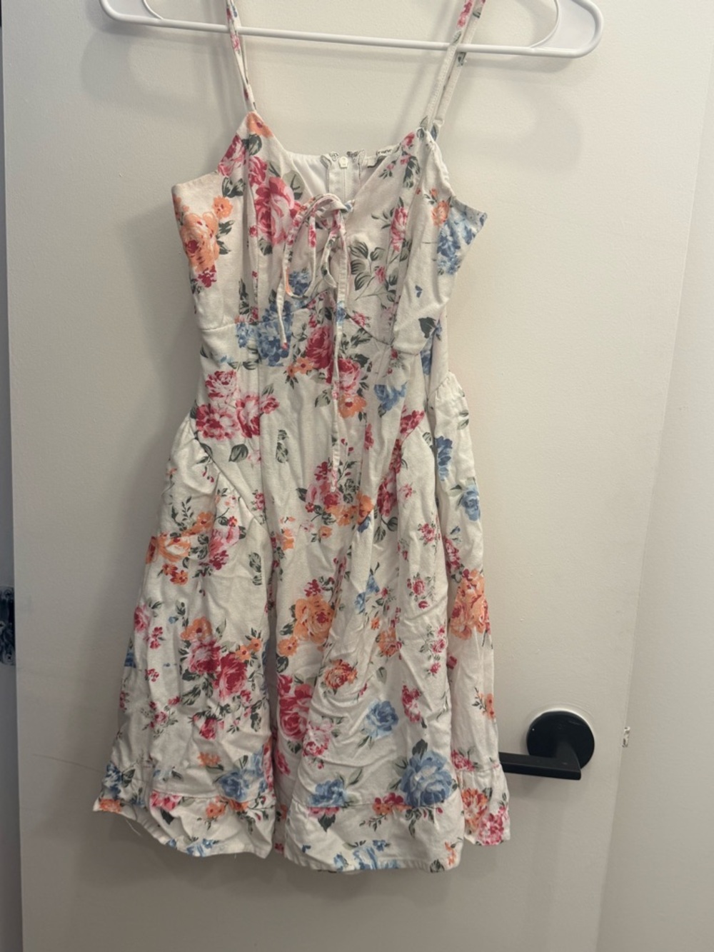 Francesca's Collections White Mini Dress with Pink, Blue & Orange Floral Print